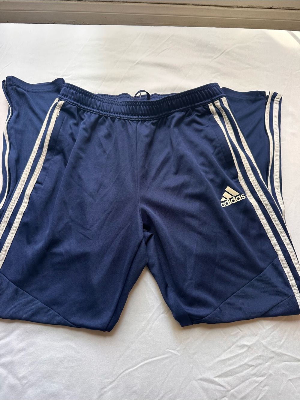 Adidas men’s  Navy Blue Athletic Shorts with White Stripes